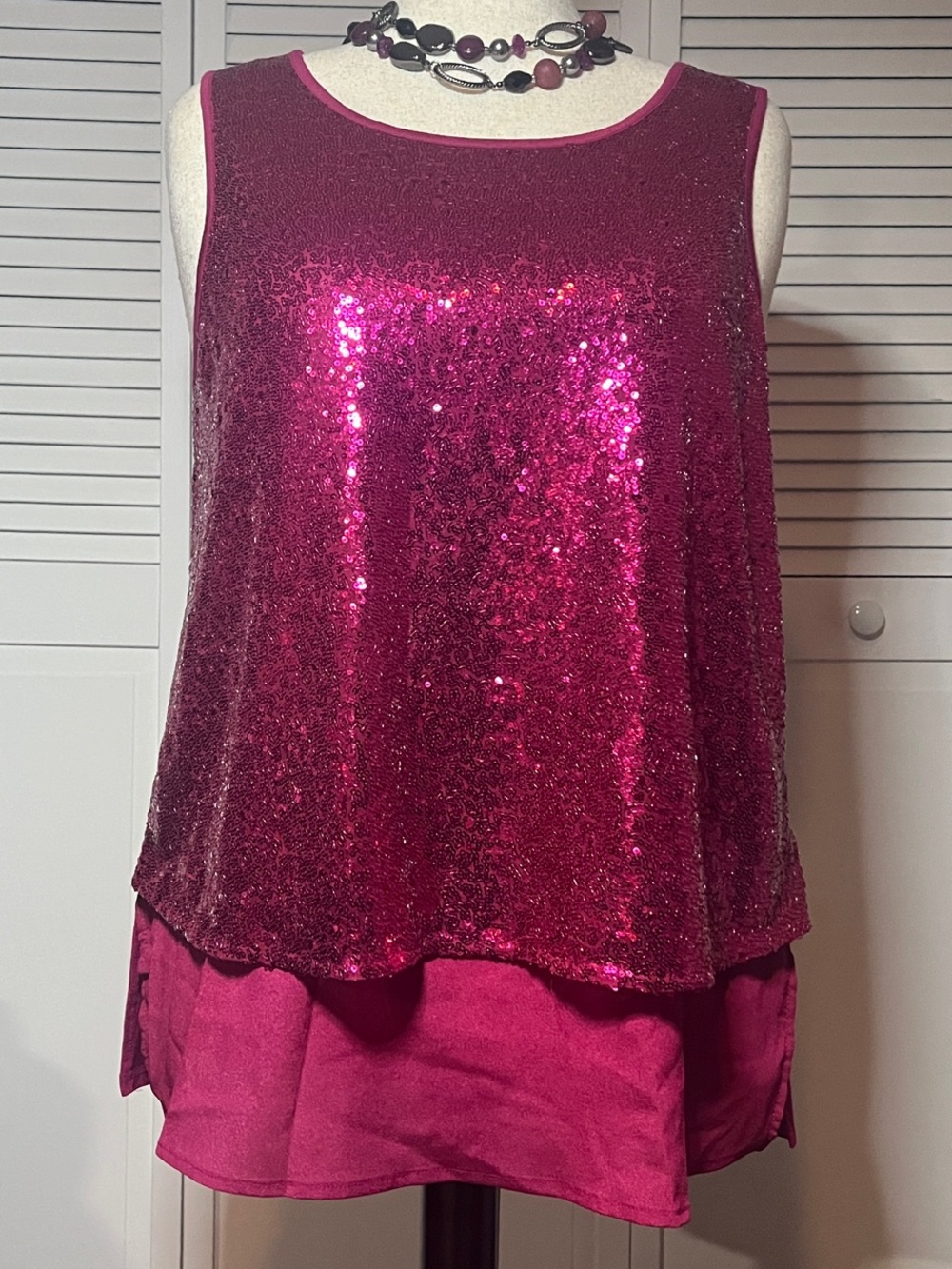 DG2 by Diane Gilman Fuchsia Sequin Layered Tank